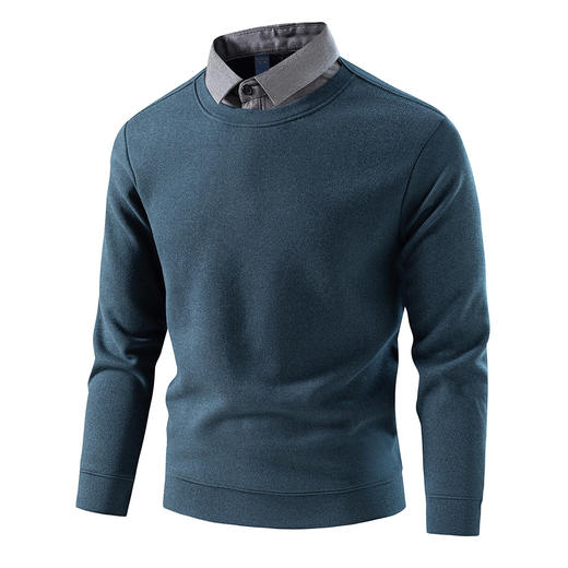 【含绵羊毛&桑蚕丝】罗蒙加绒加厚假两件针织衫男舒适毛衣男士针织衫 商品图3