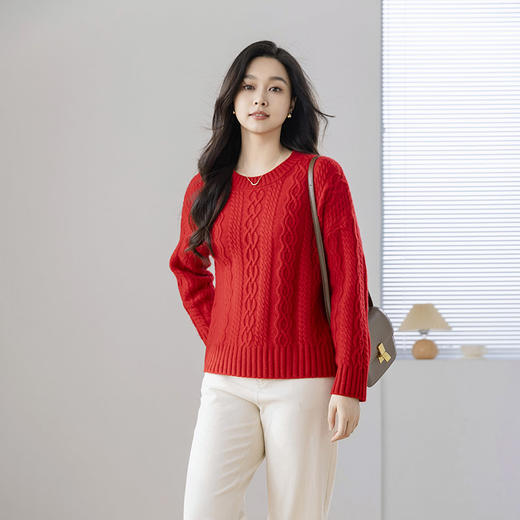 【康赛妮纱线20712亲子系列】火桐hooton 鸿运当头 山羊绒圆领套头衫24A761 商品图3