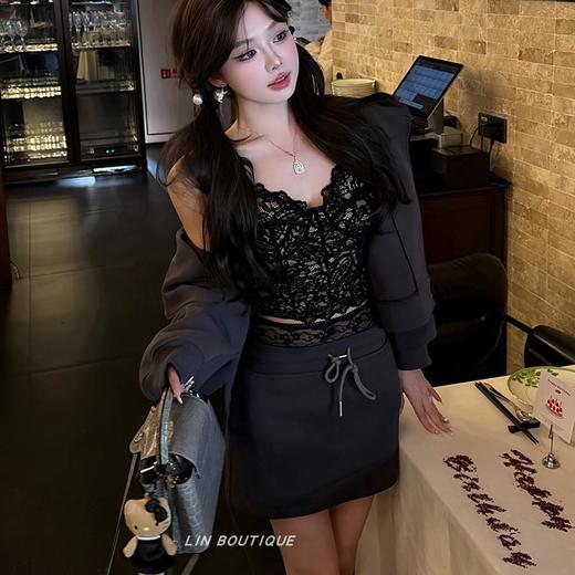清仓捡漏 LIN BOUTIQUE  【十亿俱乐部】老钱名媛运动卫衣+蕾丝卫裙套装女 商品图4