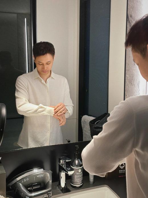 顺丰包邮15933洛诗琳极简人字纹亚麻翻领男士衬衫1011 商品图6