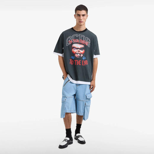 GCDS 男士恰奇徽标印花棉质圆领短袖T恤 黑色 A2CM2316CK499 商品图3