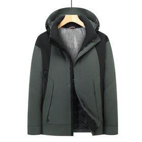 【冲锋衣羽绒服连帽可脱卸】占姆士男士羽绒服冬季新款男士防寒加厚男士工装冬装冲锋衣外套  军绿/冰川白/暗红