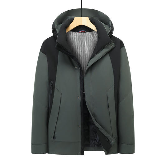 【冲锋衣羽绒服连帽可脱卸】占姆士男士羽绒服冬季新款男士防寒加厚男士工装冬装冲锋衣外套  军绿/冰川白/暗红 商品图0