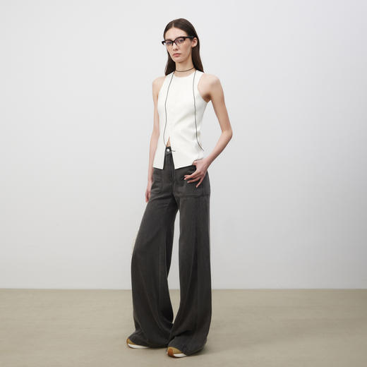 lost in echo2025春夏新款多纽扣手工钩花长款打底圆领针织背心 商品图2