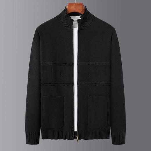 【卷边螺纹】罗蒙立领拉链针织外套男舒适针织开衫外套男士毛衣 商品图2