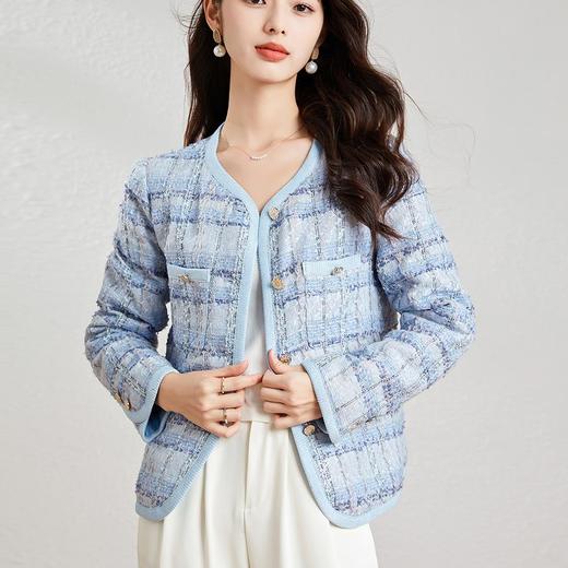 【高货kbnq】全新升级【铂金会员514/天猫699/差价185】(05336) 洛诗琳2024冬季新款粗花呢轻薄气质小香风短款羽绒服女 商品图1