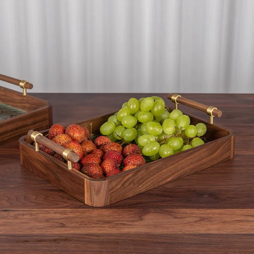 RW黑胡桃木质托盘家用简约客厅玻璃水果盘中式早餐点心轻奢风木托盘 商品图1