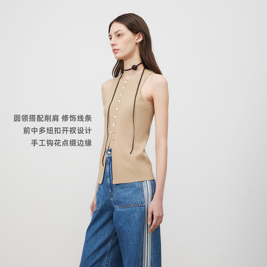 lost in echo2025春夏新款多纽扣手工钩花长款打底圆领针织背心 商品图1