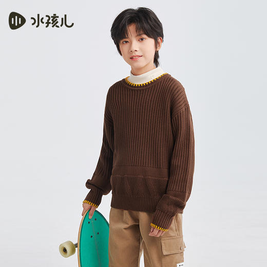 水孩儿童装2024秋冬女童线衣男童毛衣中大童打底圆领时尚百搭宽松 商品图2