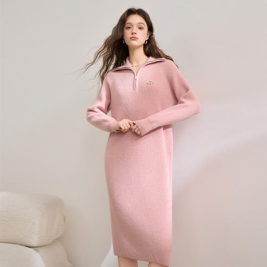 西遇法式长袖针织连衣裙女新款拉链设计感中长款打底裙12238744 商品图3