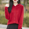QHJY-JY8208亲肤绒单排扣毛衣外套女七针加厚休闲连帽针织开衫2025年新款上衣 商品缩略图1