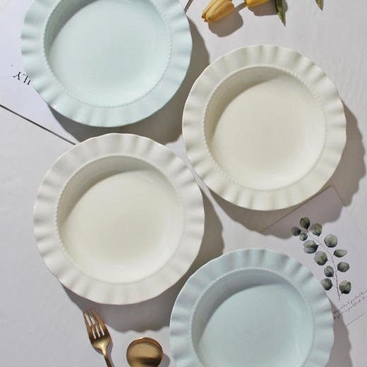 Higoo·嗨购 轻奢极简碗盘系列 8.5英寸中古浮雕餐盘/4.7英寸法式浮雕碗套装/8英寸纯色陶瓷汤碗面碗 商品图11