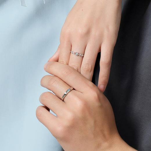 卡蒂罗/KADER 闪光心愿戒指 在逃公主甜蜜爱心满钻设计钟爱久久可调节素戒一对 恋爱频率闪耀星点配饰 925银 商品图2