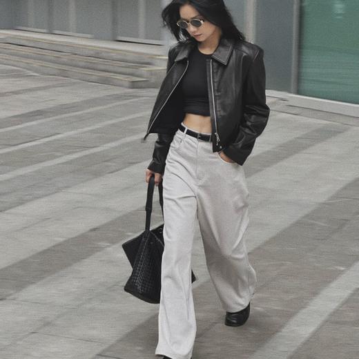 顺丰包邮14954洛诗琳新款白色高腰显瘦阔腿直筒牛仔裤女873 商品图2