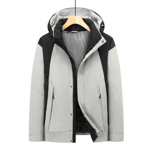 【冲锋衣羽绒服连帽可脱卸】占姆士男士羽绒服冬季新款男士防寒加厚男士工装冬装冲锋衣外套  军绿/冰川白/暗红 商品图1