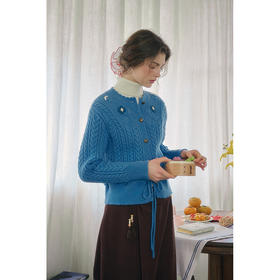 SimpleRetro云朵泡芙 手工勾花绞花针织开衫女短款长袖毛衣外套