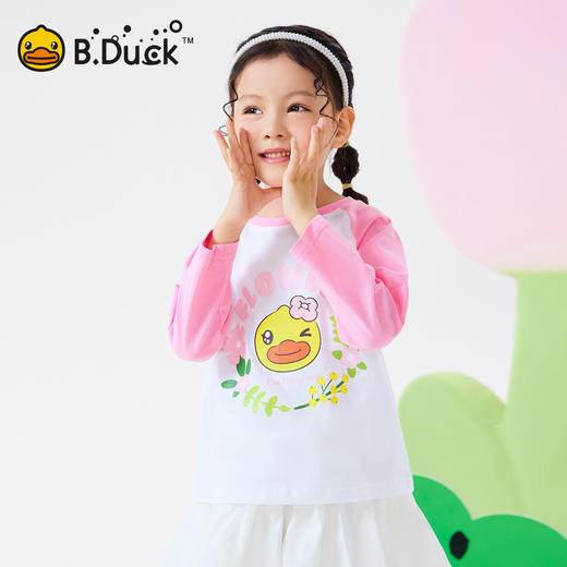 bduck小黄鸭童装春秋女童长袖T恤儿童上衣纯棉打底衫插肩袖甜美110-160 FF1606005 商品图3