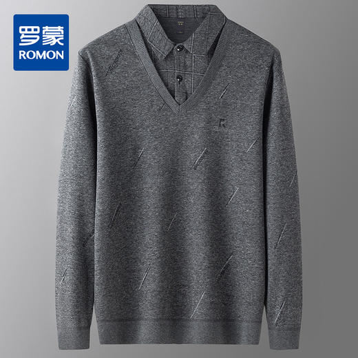 罗蒙假两件男士衬衣领针织衫男百搭休闲通勤斜纹长袖polo衫男 商品图1
