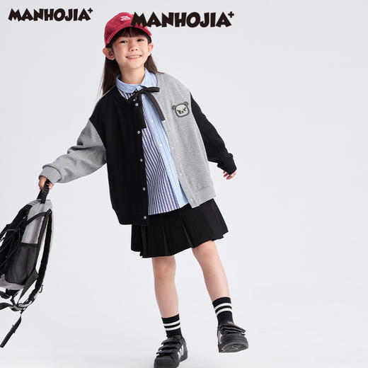 【熊盆友】漫画家25春格雷系学院不对称拼色圆领针织开衫 商品图2