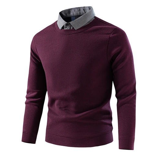 【含绵羊毛&桑蚕丝】罗蒙加绒加厚假两件针织衫男舒适毛衣男士针织衫 商品图1