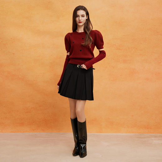 QE639斯尔丽2025春季新款节庆提花小爱心显瘦短袖配袖套时尚针织上衣 商品图8