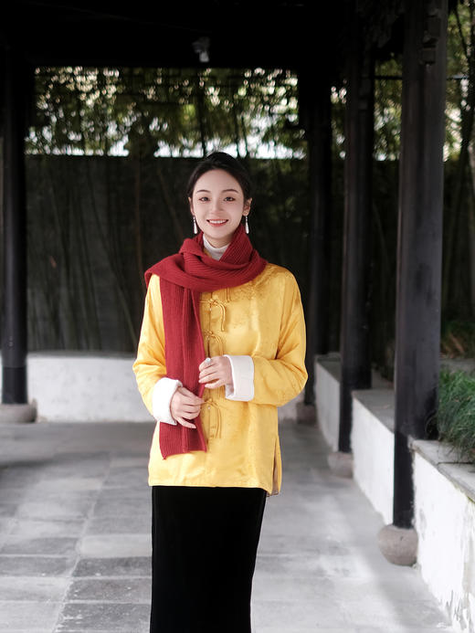 盛唐牡丹|东方雅韵真丝提花宽松外套-皇家明黄 (夹棉) 商品图4