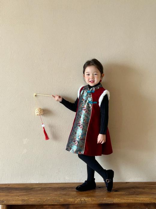 【YW】无忧购国风新中式童装镶毛拼色旗袍裙年服QZ386（截单后7天发货) 商品图9