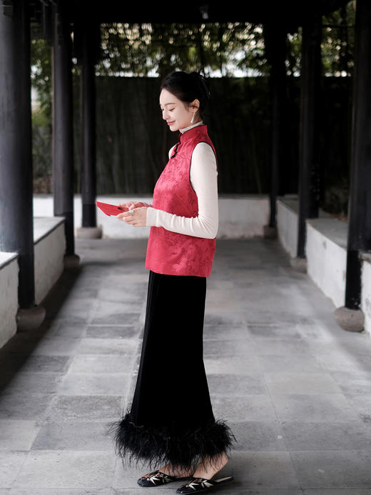 盛唐牡丹| 闲云野鹤丝毛偏襟马甲 商品图8