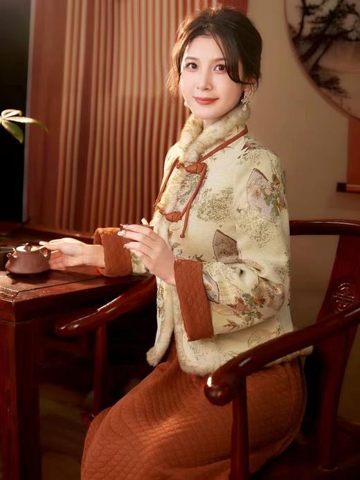 旗袍套装两件套改良冬新中式轻国风加厚裙子长袖冬款冬季秋冬唐装 商品图2