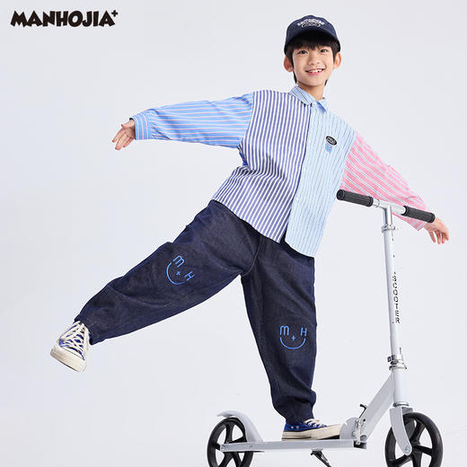 【熊盆友】漫画家25春新年限定红蓝条纹撞条纹学院拼接衬衫 商品图4