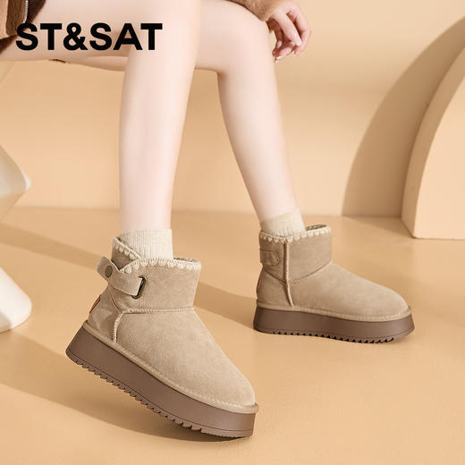星期六复古单扣加绒厚底雪地靴SSC411A754 商品图2