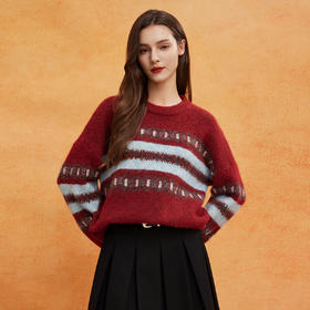 QE632斯尔丽25春季新款节庆氛围提花加厚保暖廓形时尚百搭毛衫上衣