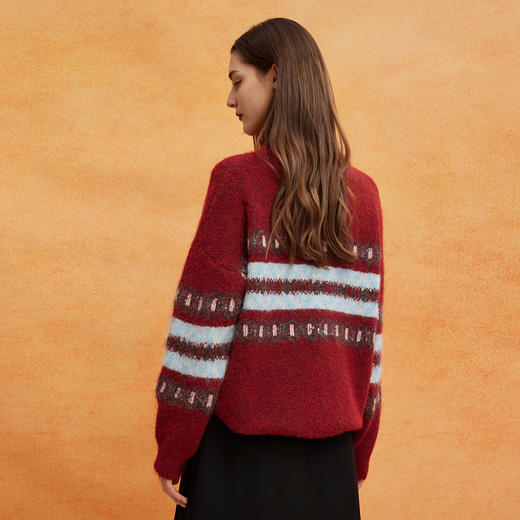 QE632斯尔丽25春季新款节庆氛围提花加厚保暖廓形时尚百搭毛衫上衣 商品图1