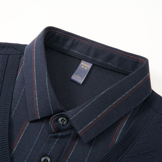 【肌理提花】罗蒙秋冬经典条纹衬衫男长袖假两件针织衫男衬衫中老年爸爸装 商品图4