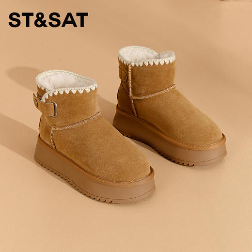 星期六复古单扣加绒厚底雪地靴SSC411A754 商品图7