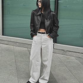 顺丰包邮14954洛诗琳新款白色高腰显瘦阔腿直筒牛仔裤女873