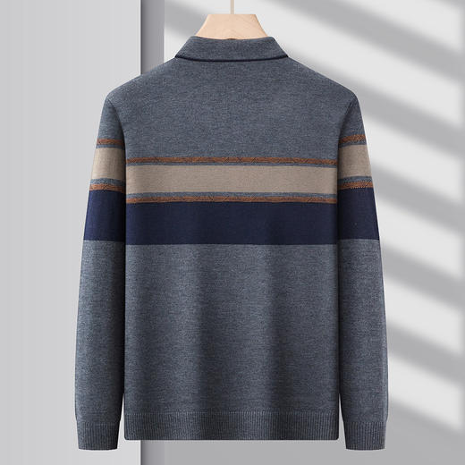 【含羊毛】罗蒙秋冬男士经典横条针织衫男商务polo衫男长袖中老年爸爸装 商品图3