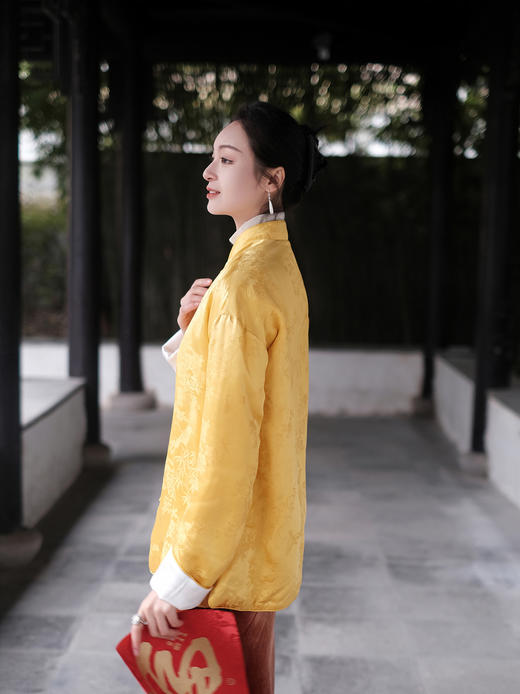 盛唐牡丹|东方雅韵真丝提花宽松外套-皇家明黄 (夹棉) 商品图11