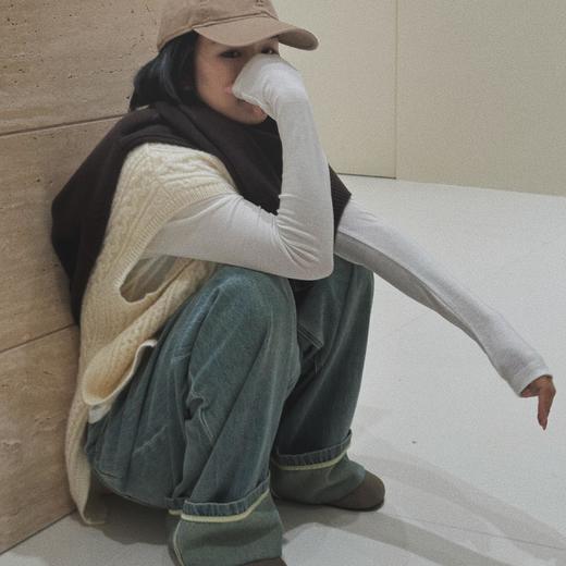 顺丰包邮32847洛诗琳韩系慵懒风100羊毛麻花侧开衩马甲毛衣58146 商品图4