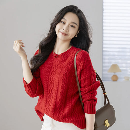 【康赛妮纱线20712亲子系列】火桐hooton 鸿运当头 山羊绒圆领套头衫24A761 商品图4