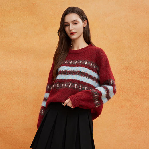 QE632斯尔丽25春季新款节庆氛围提花加厚保暖廓形时尚百搭毛衫上衣 商品图2
