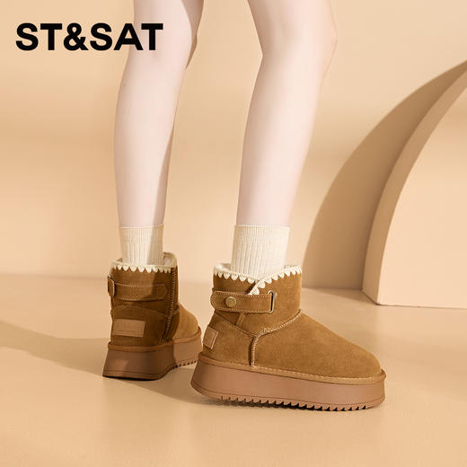 星期六复古单扣加绒厚底雪地靴SSC411A754 商品图5