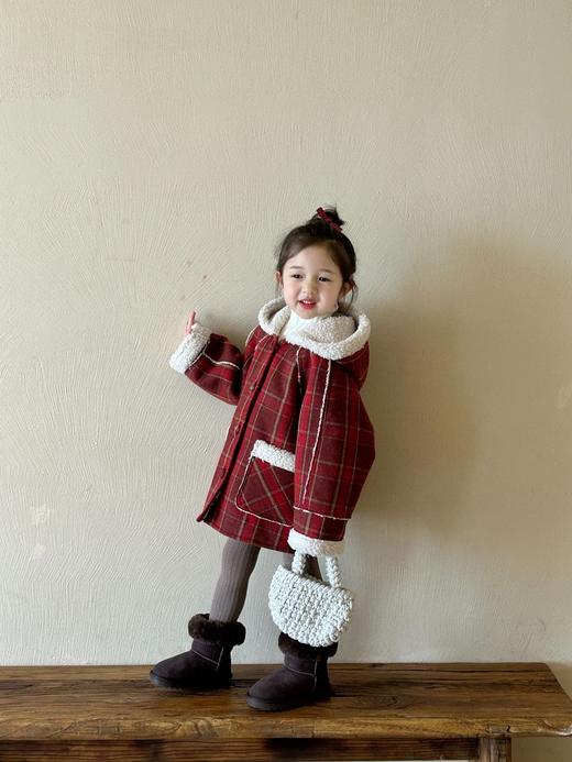 【YW】无忧购儿童韩版新年红加绒加厚连帽红格子大衣XZ536（截单后7天发货)25年清仓捡漏 商品图5