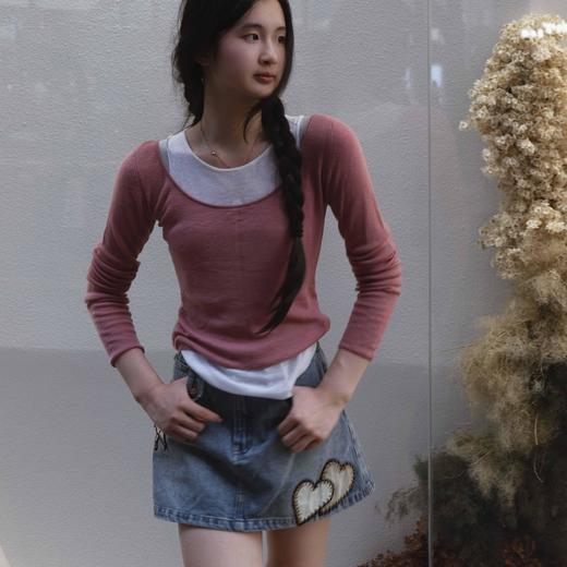 顺丰包邮15530洛诗琳设计感漏肩假两件修身显瘦针织上衣女162013 商品图1