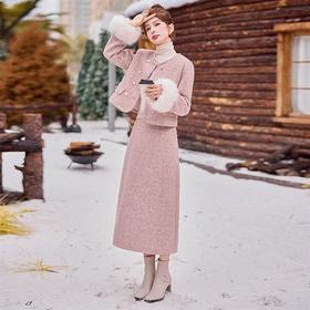 时尚套装裙气质两件套2024年秋冬新款加棉外套修身半身裙ARE039