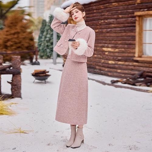 时尚套装裙气质两件套2024年秋冬新款加棉外套修身半身裙ARE039 商品图0