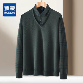 【肌理提花】罗蒙男士秋冬经典格子衬衫男长袖假两件针织衫男衬衫中老年爸爸装