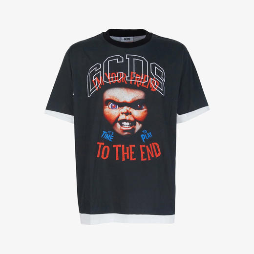 GCDS 男士恰奇徽标印花棉质圆领短袖T恤 黑色 A2CM2316CK499 商品图0