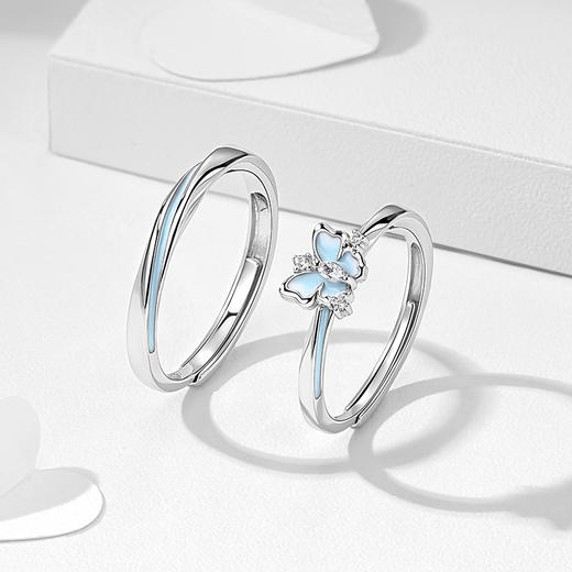 卡蒂罗/KADER 【发光】微光蝴蝶夜光情侣对戒 接住招财的蝴蝶玄学 好运招财闪闪蝶舞会发光开口素圈一对 商品图9