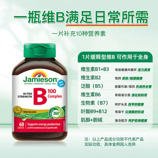 野兽优选｜Jamieson健美生基础款非全活性配方复合维生素B族缓释片B100 60片/瓶（跨境海淘商品不支持7天无理由退换） 商品图7